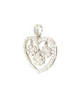 18K White Gold Heart Triple Cluster Flower DIamond Pendant
