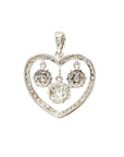 18K White Gold Heart Triple Cluster Flower DIamond Pendant