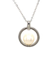 18K White Gold Plain Circle Pearl Diamond Necklace