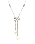 18K Miki Baby Bow Diamond Pearl Dropping Necklace