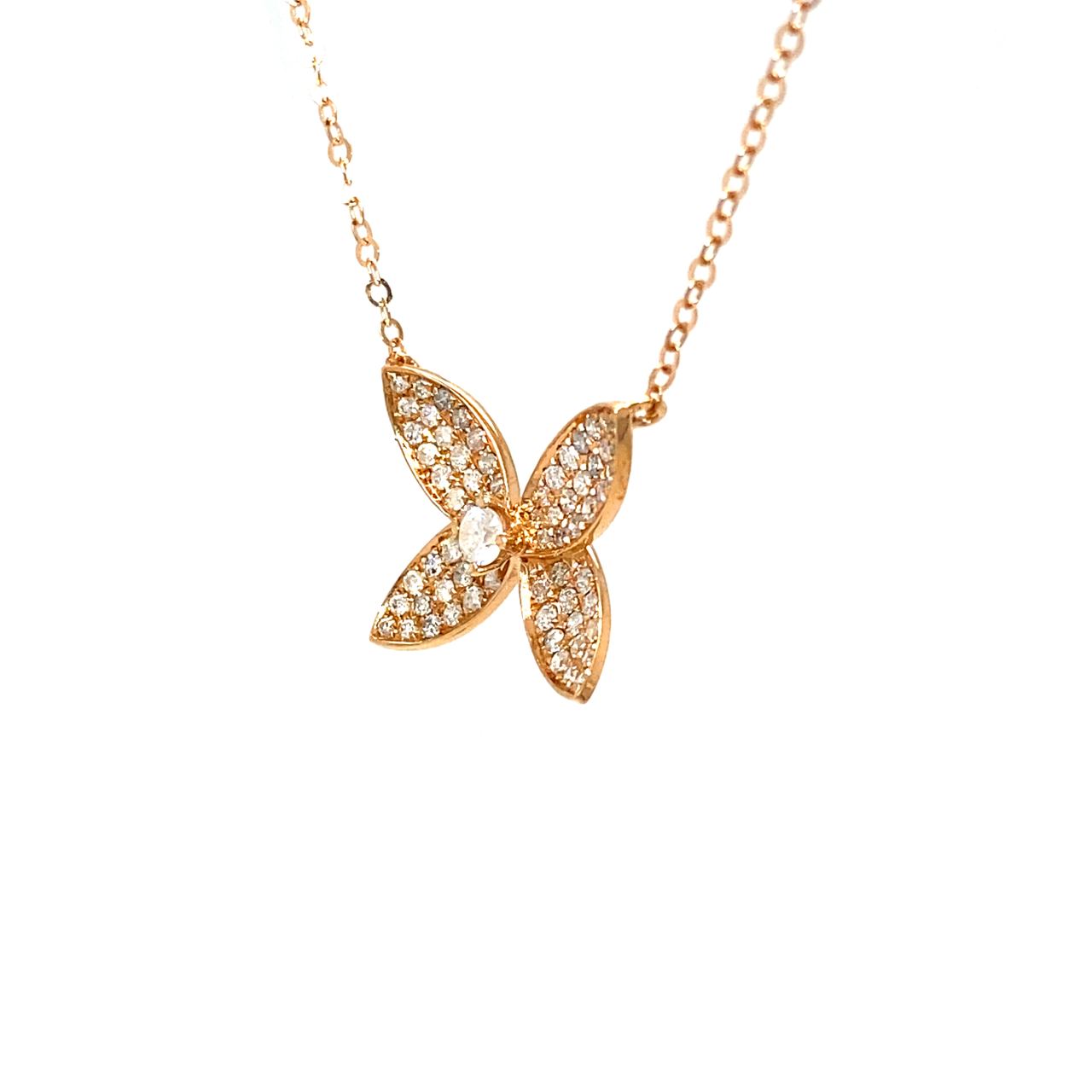 18K Rose Gold 3D Butterfly Full Diamond Charms Pendant