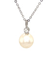 18K White Gold Diamond Top Pearl Necklace