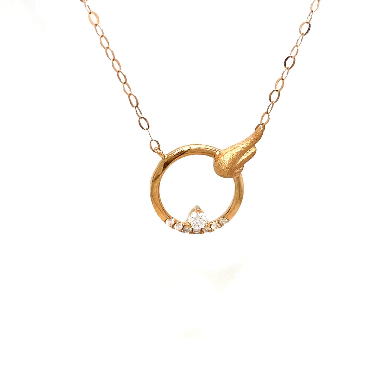 18K Rose Gold Circle Wing Diamond Necklace