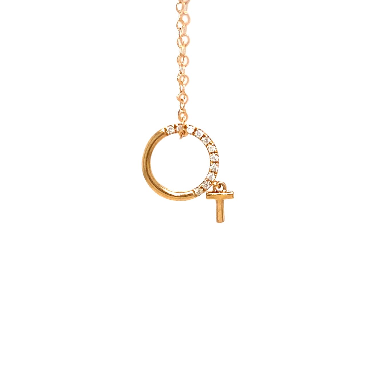 18K Rose Gold Circle T Half Diamond Necklace