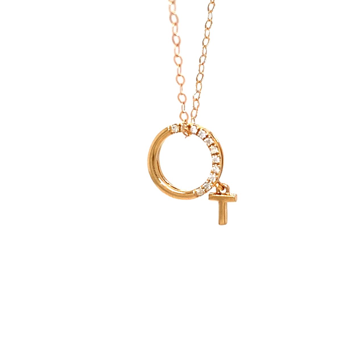 18K Rose Gold Circle T Half Diamond Necklace