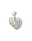 18K White Gold Bubble Heart All Flat Pave Diamond Pendant