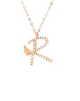 18K Rose Gold Stylish Wings Alphabet R Full Diamond Necklace