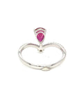 18K White Gold Pear Shape Ruby V Line Pave Diamond Ring
