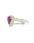 18K White Gold Split Shank Peark Shape Ruby Halo Diamond Ring