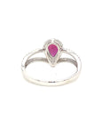 18K White Gold Split Shank Peark Shape Ruby Halo Diamond Ring