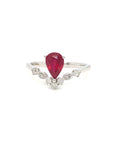 18K White Gold Simple Pear Shape Ruby V Outline Diamond Ring