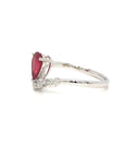 18K White Gold Simple Pear Shape Ruby V Outline Diamond Ring