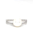 18K White Gold Split Shank Pearl Diamond Ring