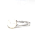 18K White Gold Split Shank Pearl Diamond Ring