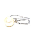 18K White Gold Up Down Cluster Pearl Diamond Ring