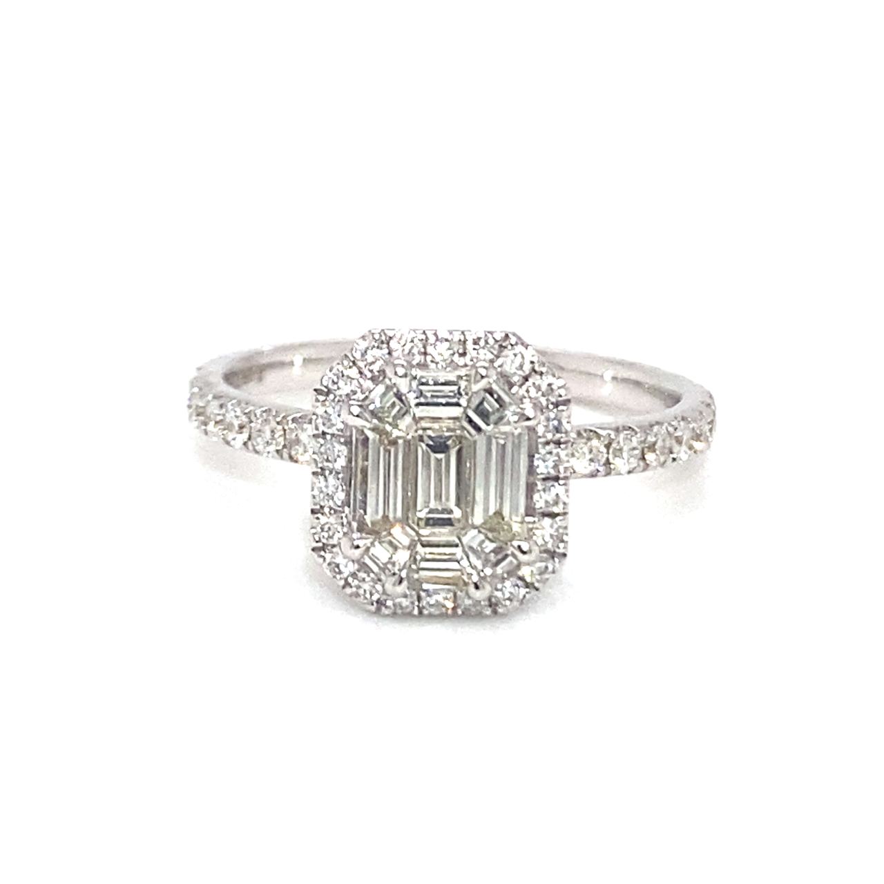 18K White Gold Pie Cut Halo Diamond Ring