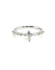 18K White Gold Cross Diamond Mini Dainty Ring