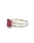 18K White Gold Simple Halo Emerald Shape Ruby Diamond Ring