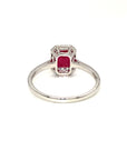 18K White Gold Simple Halo Emerld Shape Ruby Diamond Ring
