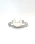 18K White Gold Tiara Pearl Diamond Ring