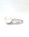 18K White Gold Tiara Pearl Diamond Ring