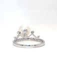 18K White Gold Tiara Pearl Diamond Ring