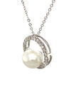 18K White Gold Diamond Circle Halo Pearl Necklace