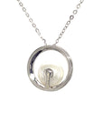 18K White Gold Diamond Circle Halo Pearl Necklace