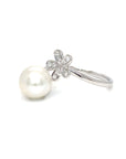 18K White Gold Wrap Flower Pearl Diamond Ring