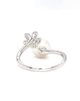 18K White Gold Wrap Flower Pearl Diamond Ring