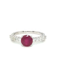 18K White Gold Large Pave Round Ruby Diamond Ring