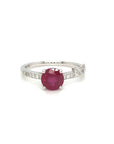 18K White Gold Round Ruby Shape Dot Shoulder Four Prongs Diamond Ring
