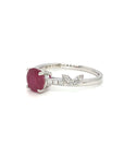 18K White Gold Round Ruby Shape Dot Shoulder Four Prongs Diamond Ring