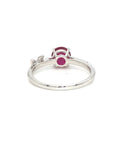 18K White Gold Round Ruby Shape Dot Shoulder Four Prongs Diamond Ring