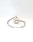 18K White Gold Square Wrap Plain Pearl Diamond Ring