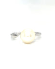 18K White Gold Open Needle Pearl Diamond Ring
