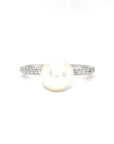 18K White Gold Simple Pave Pearl Diamond Ring