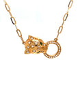 18K Rose Gold Circle Leopard Head Diamond Necklace