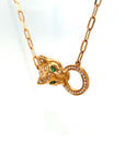 18K Rose Gold Circle Leopard Head Diamond Necklace