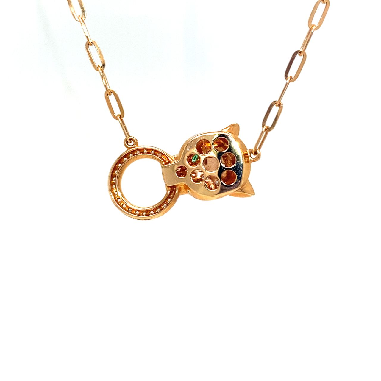 18K Rose Gold Circle Leopard Head Diamond Necklace