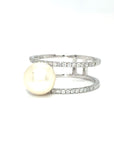 18K White Gold Double Deck Pearl Diamond Ring