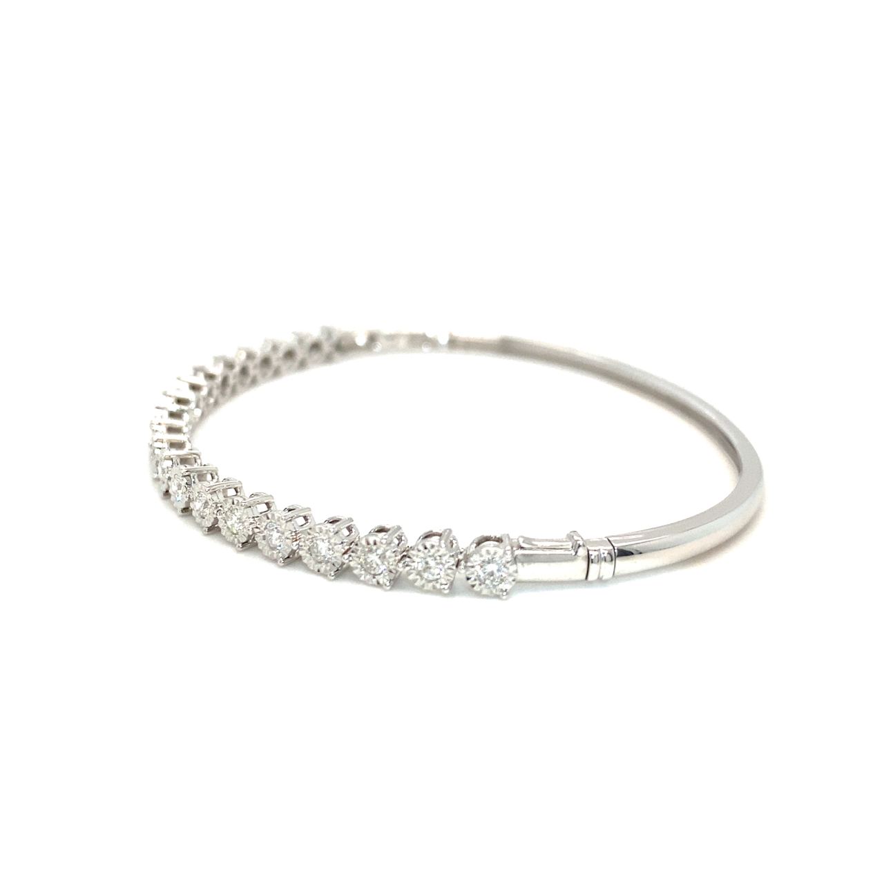 18K White Gold Half Tennis Illusion Triple Prongs Diamond Bangle