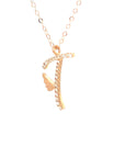 18K Rose Gold Stylish Wings Alphabet T Full Diamond Necklace