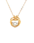 18K Rose Gold Two Leaf Heart Dancing Stone Diamond Necklace