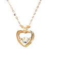 18K Rose Gold Two Leaf Heart Dancing Stone Diamond Necklace