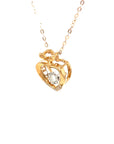 18K Rose Gold Two Leaf Heart Dancing Stone Diamond Necklace