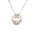 18K White Gold Two Leaf Heart Dancing Stone Diamond Necklace