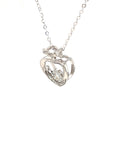 18K White Gold Two Leaf Heart Dancing Stone Diamond Necklace