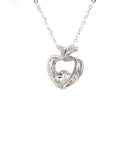 18K White Gold Two Leaf Heart Dancing Stone Diamond Necklace