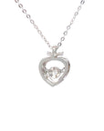 18K White Gold Two Leaf Heart Dancing Stone Diamond Necklace